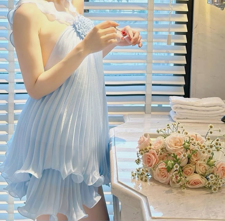 Cute A Line Halter Baby Blue Pleated Chiffon Short Homecoming Dresses Birthday Dresses