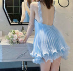 Cute A Line Halter Baby Blue Pleated Chiffon Short Homecoming Dresses Birthday Dresses