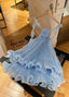 Cute A Line Halter Baby Blue Pleated Chiffon Short Homecoming Dresses Birthday Dresses