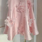 Cute A Line Halter Pink Travel Vacation Dresses Short Satin Birthday Dresses