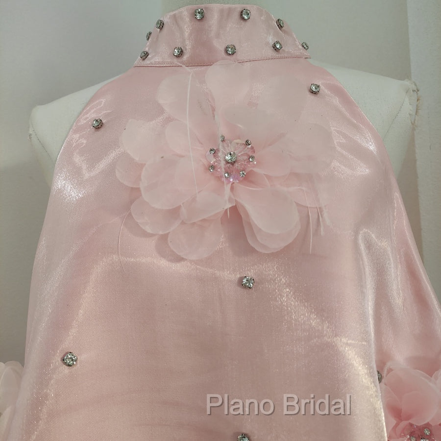 Cute A Line Halter Pink Travel Vacation Dresses Short Satin Birthday Dresses