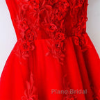 Cute A Line Off Shoulder Short Red Lace Formal Prom Dresses, Short Red Bridesmaid Dresses, Graduation Dresses