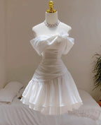 Cute A Line Off The Shoulder White Chiffon Summer Homecoming Dresses Hoco Dresses Mini 16Th Birthday Outfit Cocktail Dresses