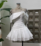 Cute A Line Off The Shoulder White Chiffon Summer Homecoming Dresses Hoco Dresses Mini 16Th Birthday Outfit Cocktail Dresses