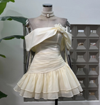 Cute A Line Off The Shoulder White Chiffon Summer Homecoming Dresses Hoco Dresses Mini 16Th Birthday Outfit Cocktail Dresses