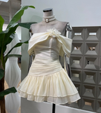 Cute A Line Off The Shoulder White Chiffon Summer Homecoming Dresses Hoco Dresses Mini 16Th Birthday Outfit Cocktail Dresses