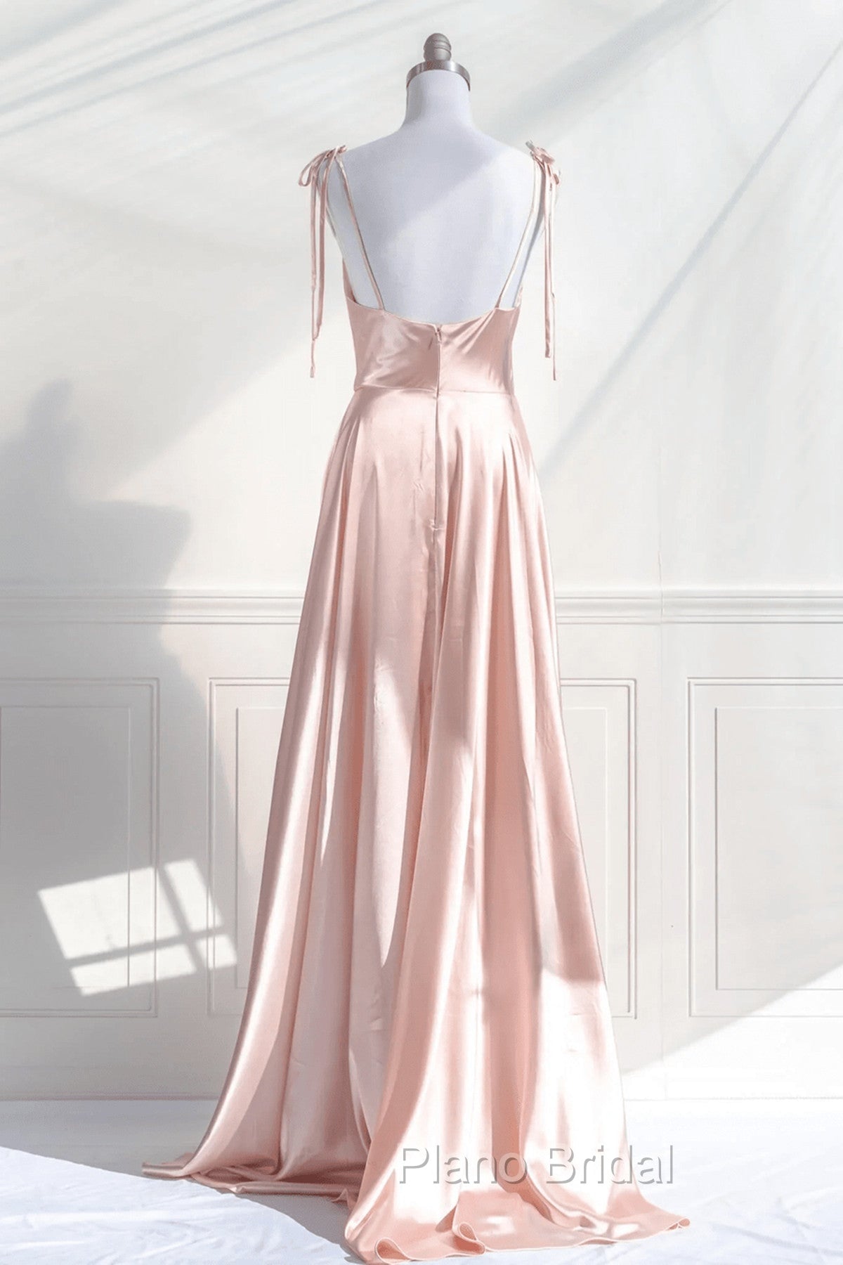 Cute A-Line Pink Satin Straps Sweetheart Formal Prom Dresses, Pink Satin Party Dresses Evening Dresses Secondary image
