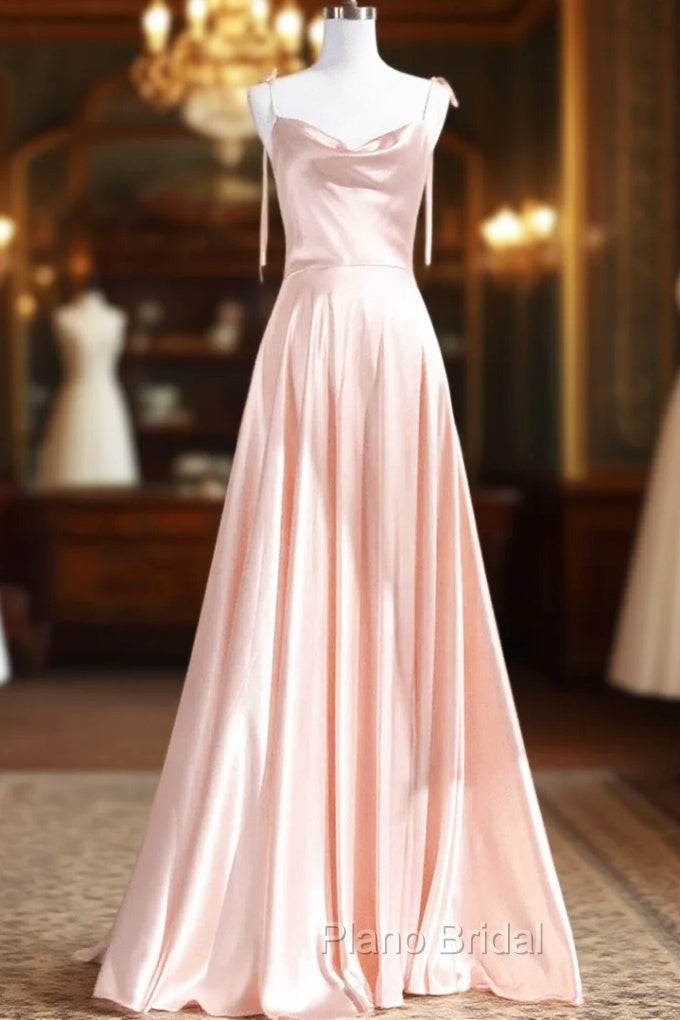 Cute A-Line Pink Satin Straps Sweetheart Formal Prom Dresses, Pink Satin Party Dresses Evening Dresses Main image