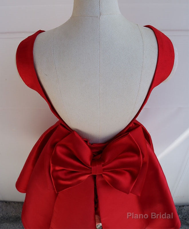 Cute A Line Satin Short Prom Dress With Bow,Evening Dress