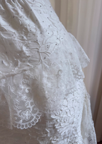 Cute A Line Spaghetti Strap Tiered Pearl White Lace Party Dresses Formal Evening Dresses