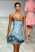 Cute A Line Spaghetti Straps Blue Sequin Mini Short Formal 8Th Grade Homecoming Dresses Summer Middle School Hoco Dresses Homecoming Outfits 20Th Birthday Outfit