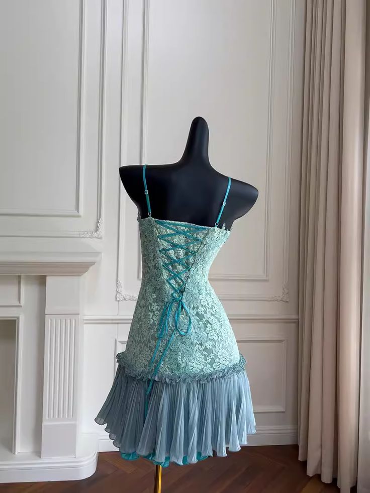 Barbie Raquel A Line Spaghetti Straps Green Lace Short Outfit Homecoming Dresses Secondary image