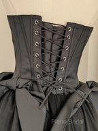 Cute A Line Strapless Black Travel Vacation Dresses Short Satin Birthday Dresses