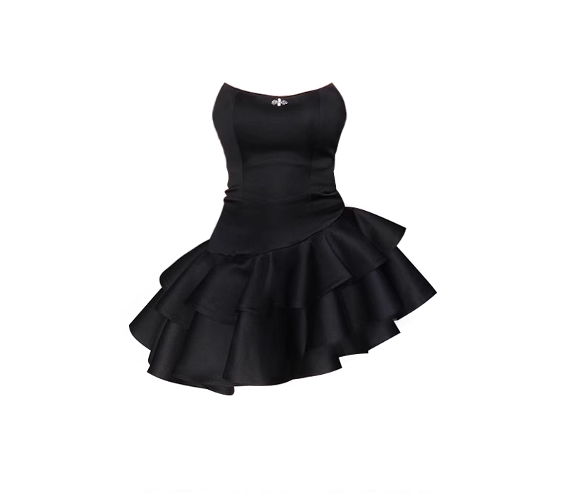 Cute A Line Strapless Black Vacation Dresses Short Satin Birthday Dresses