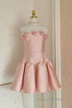 Cute A Line Strapless Pink Satin Travel Vacation Dresses Short Birthday Dresses