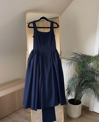 Cute A Line Straps Pink Satin Tea Length Formal Prom Dresses With Bow