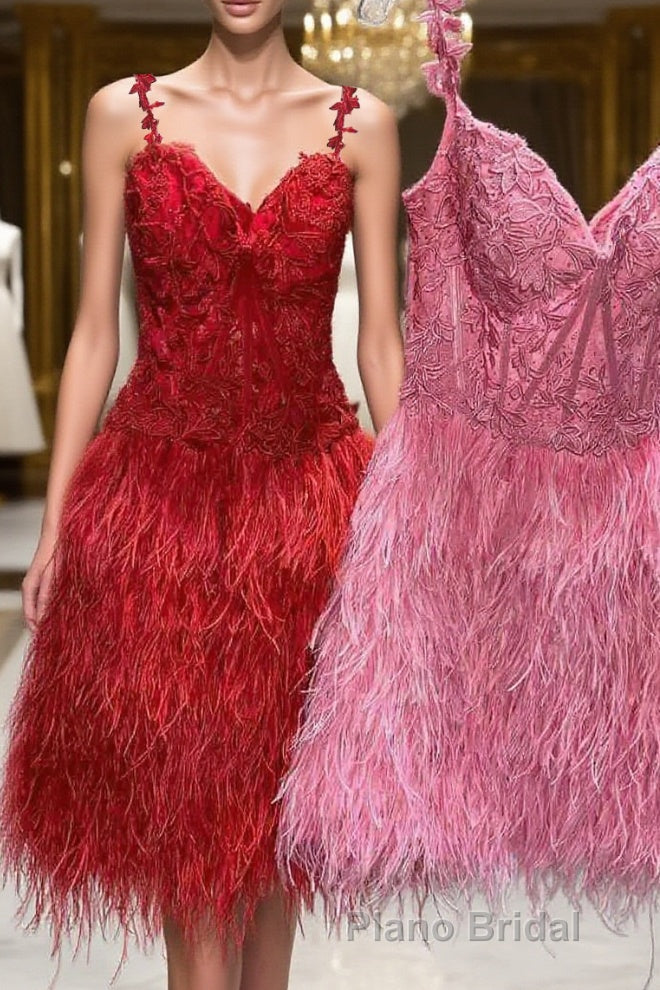 Cute Appliqued Top Short Homecoming Dresses with Feather Main image