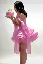 Cute Ball Gown Off The Shoulder Pink Chiffon Mini Short Formal 8Th Grade Homecoming Dresses Summer Middle School Hoco Dresses Homecoming Outfits Birthday Outfit