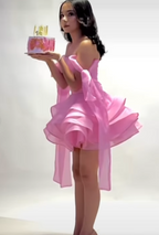 Cute Ball Gown Off The Shoulder Pink Chiffon Mini Short Formal 8Th Grade Homecoming Dresses Summer Middle School Hoco Dresses Homecoming Outfits Birthday Outfit