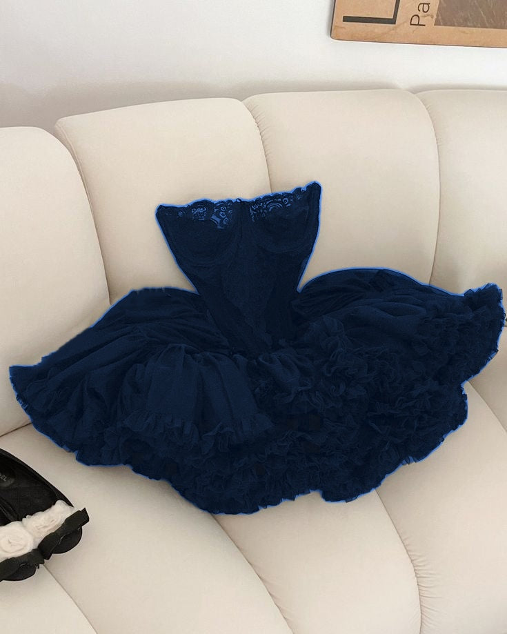 Cute Ball Gown Strapless Black Ruffles Lace Homecoming Dresses Short Birthday Outfits Secondary image
