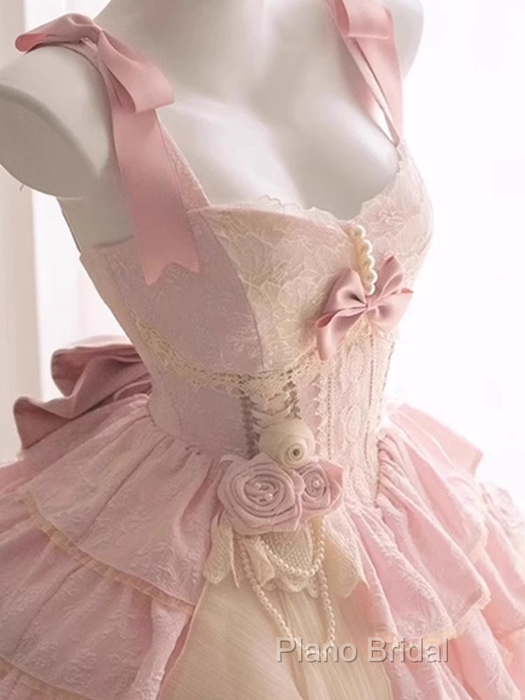 Cute Ball Gown Straps Sleeveless Short Pink Birthday Dresses Birthday Outfits