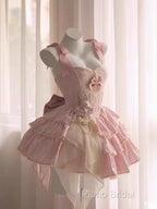 Cute Ball Gown Straps Sleeveless Short Pink Birthday Dresses Birthday Outfits