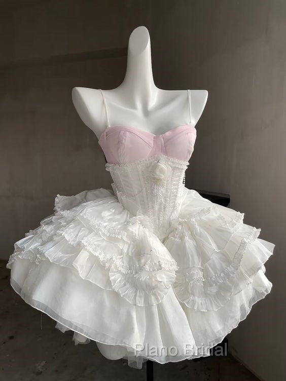 Cute Ball Gown White Straps Homecoming Dresses 18Th Birthday Outfits Secondary image