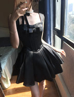 Cute Black Satin Bow A-Line Mini 17Th Birthday Homecoming Dresses