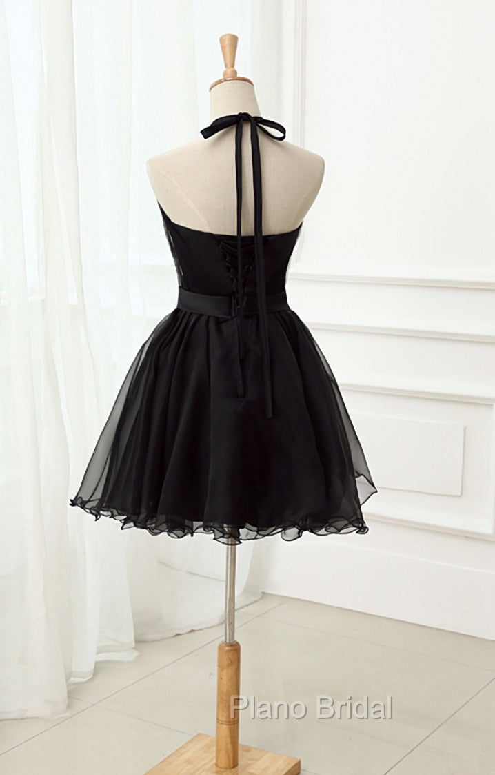Cute Black Tulle Halter Short Homecoming Dresses, Black Formal Prom Dresses Secondary image