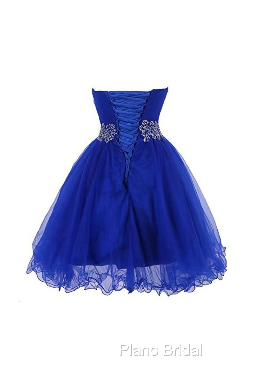 Cute Blue Sweetheart Tulle Cocktail Dresses Homecoming Dresses With Beading, Short Formal Prom Dresses Secondary image