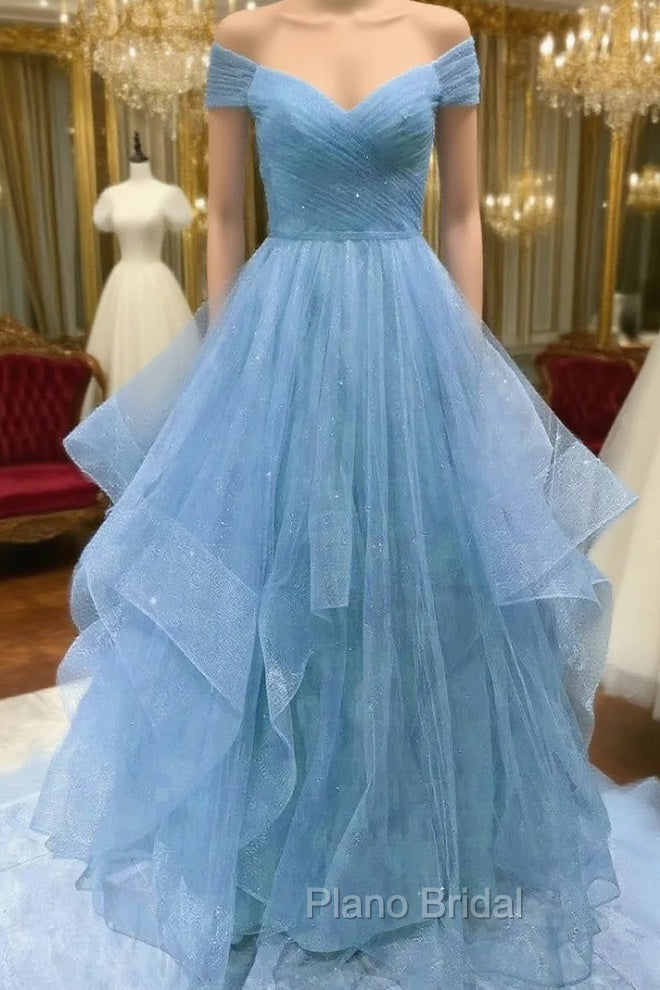 Cute Blue Tulle Sweetheart Layers Long Formal Dresses, Blue Evening Gown Formal Prom Dresses Secondary image