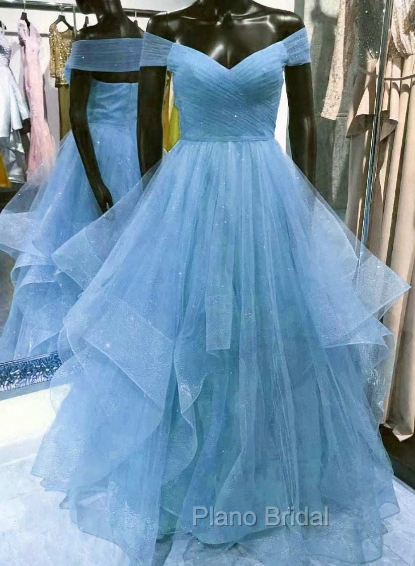 Cute Blue Tulle Sweetheart Layers Long Formal Dresses, Blue Evening Gown Formal Prom Dresses Main image