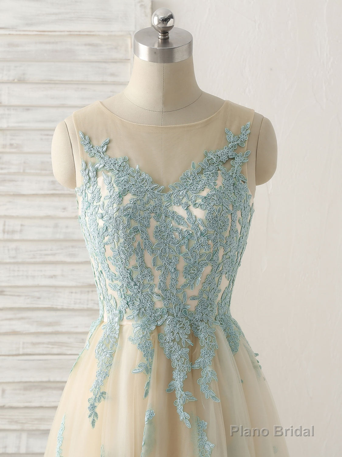 Cute Champagne Lace Long Prom Dress, A Line Tulle Bridesmaid Dress Secondary image