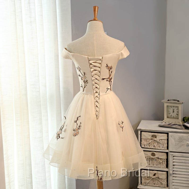 Cute Champagne Off Shoulder Knee Length Formal Prom Dresses , Lovely Formal Dresses