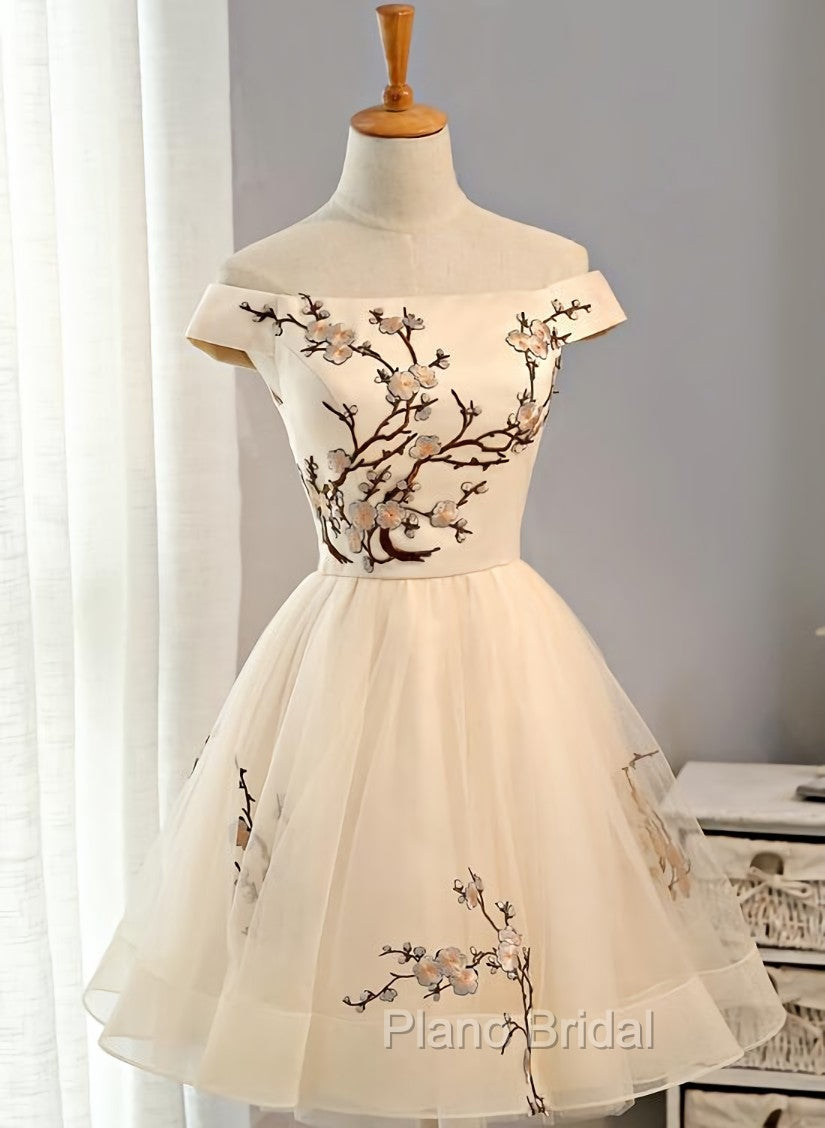 Cute Champagne Off Shoulder Knee Length Formal Prom Dresses , Lovely Formal Dresses Main image