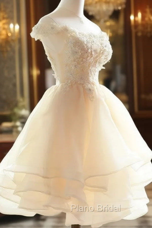 Cute Champagne Organza Layers Knee Length Homecoming Dresses with Lace, Short Formal Prom Dresses Secondary image