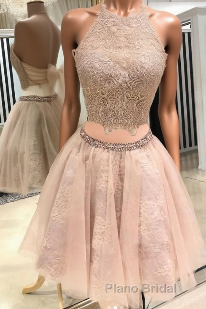 Cute champagne tulle lace short Formal Prom dress, homecoming dress Main image