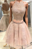 Cute champagne tulle lace short Formal Prom dress, homecoming dress