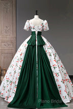 Cute Cherry Pattern Long Princess Formal Prom Dresses, White A-Line Formal Party Dresses
