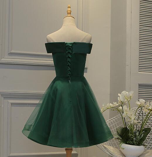 Cute Dark Green Off Shoulder Short Party Dresses, Tulle Homecoming Dresses Secondary image