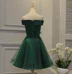 Cute Dark Green Off Shoulder Short Party Dresses, Tulle Homecoming Dresses