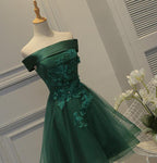Cute Dark Green Off Shoulder Short Party Dresses, Tulle Homecoming Dresses
