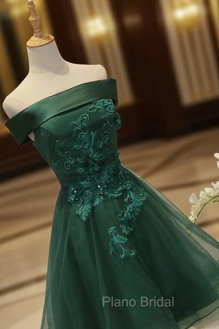 Cute Dark Green Off Shoulder Short Party Dresses, Tulle Homecoming Dresses Main image