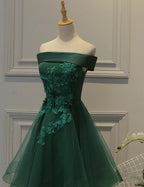 Cute Dark Green Off Shoulder Short Party Dresses, Tulle Homecoming Dresses