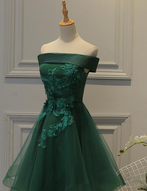 Cute Dark Green Off Shoulder Short Party Dresses, Tulle Homecoming Dresses