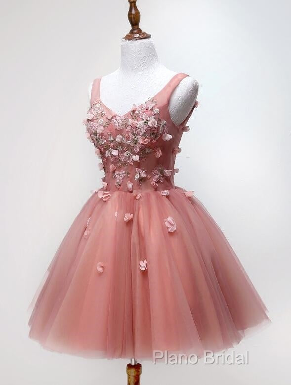 Cute Dark Pearl Pink Knee Length V-Neckline Flower Homecoming Dresses, New Party Dresses Secondary image