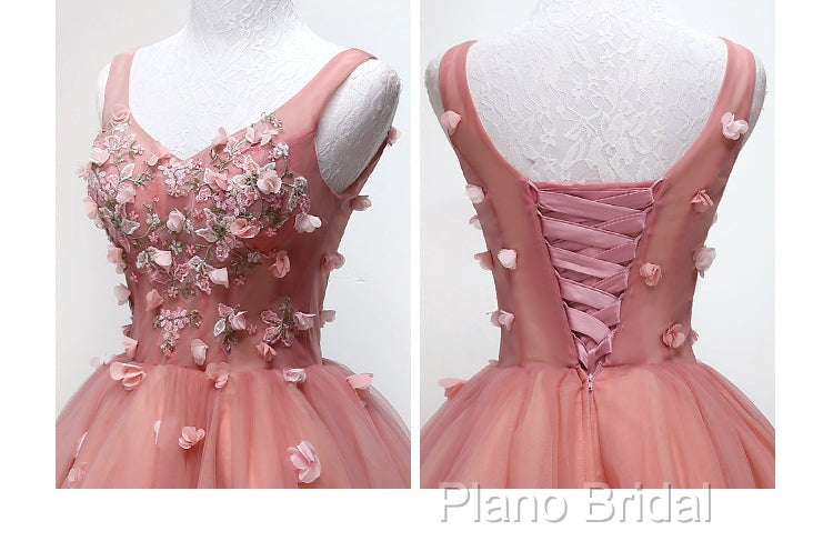 Cute Dark Pearl Pink Knee Length V-Neckline Flower Homecoming Dresses, New Party Dresses