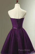 Cute Dark Purple Tulle Short Bridesmaid Dresses, Tulle Party Dresses, Short Formal Dresses