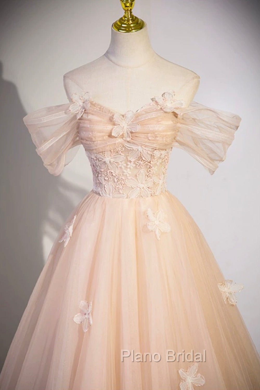 Cute Flowers Tulle Long Formal Dresses, Off Shoulder Evening Dresses Secondary image