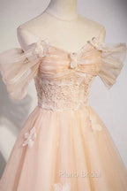 Cute Flowers Tulle Long Formal Dresses, Off Shoulder Evening Dresses